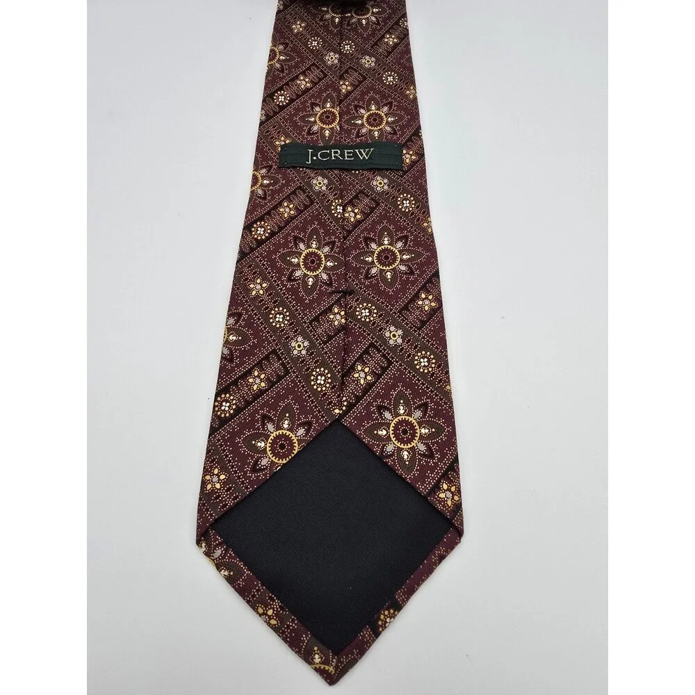 J.Crew Silk Necktie Vintage Burgundy Geometric Medallion Floral Made in USA